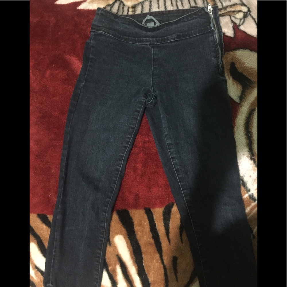 Side zipper dark blue denim jeans w ankle zips
